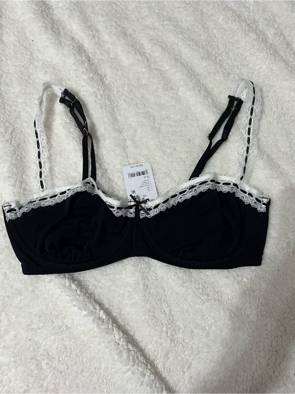 Free People Black Bra with White Lace Trim